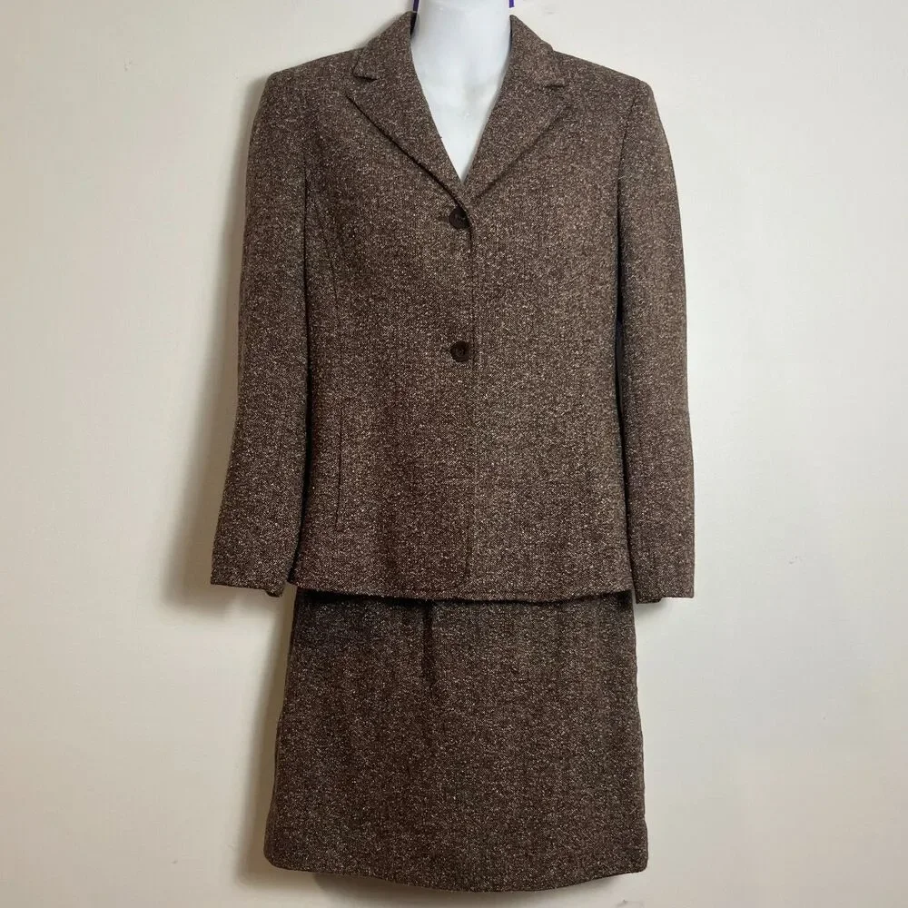 Casual Corner Annex Petite Suit Set Multi Brown Tweed Skirt 0P & Blazer 4P